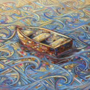 Alklart_Boat-on-a-pattern_-40x40cm_-Oil-and-Acrylics-Nua-Collective