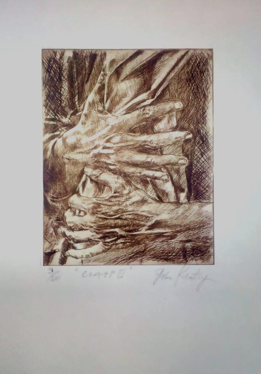 Hands intertwined - Drypoint etching plate - John Keating - Nua Collective - Artist