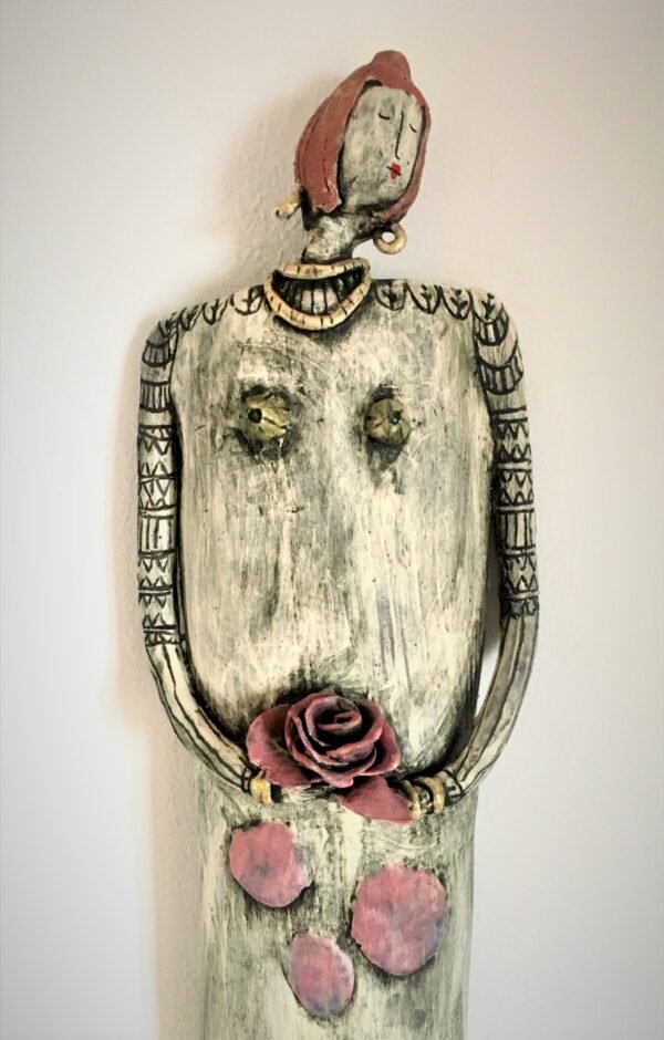 Kira O Brien A Rose By Any Other Name Large Sculptural Doll with Handprinted Lino print Skirt H60cm x W14cm-Nua-collective