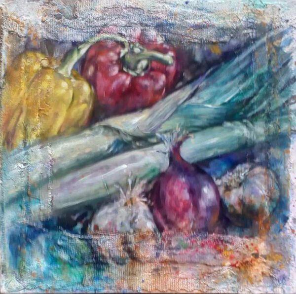 Leeks peppers and onions oil on canvas - John Keating - Nua Collective