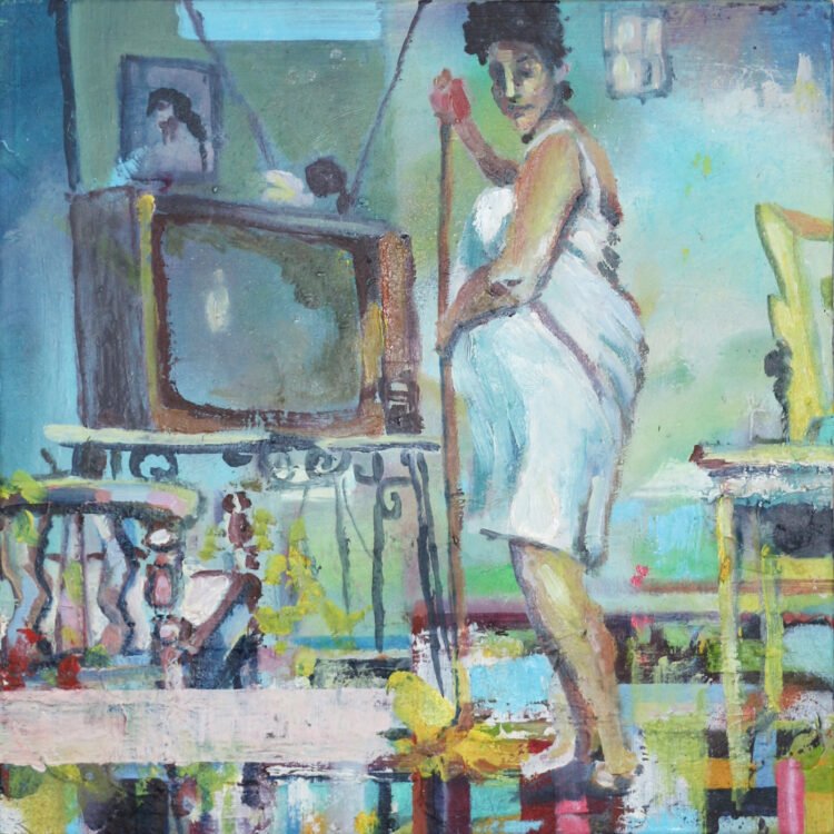 Linda Schliebitz- Woman Sweeping- oil on board-2011