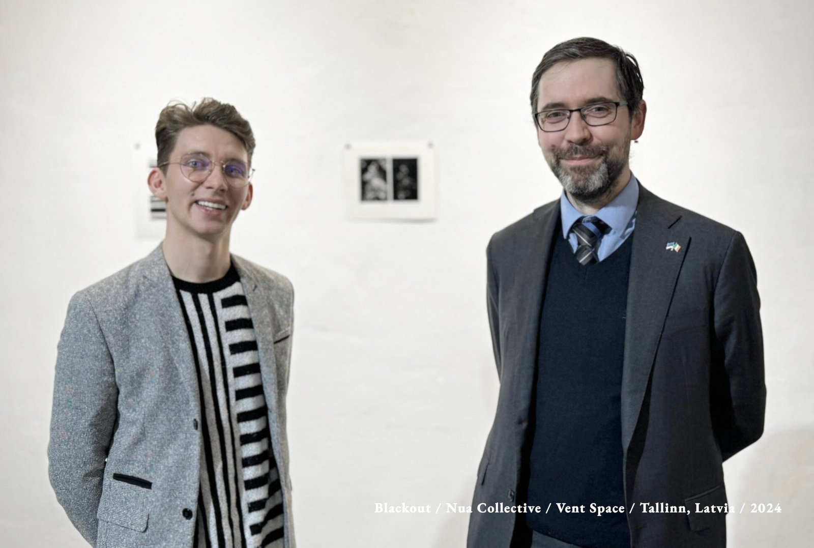 Blackout - Nua Collective - Director Eamonn B Shanahan and Irish Ambassador for Estonia James Sherry in Vent Space Tallinn Estonia January 2024