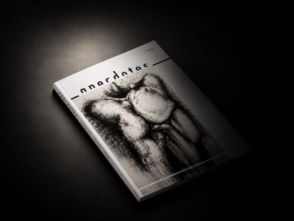 Anecdotes Issue 04, Nua Collective’s Autumn 2026 art publication, displayed on a dark surface.